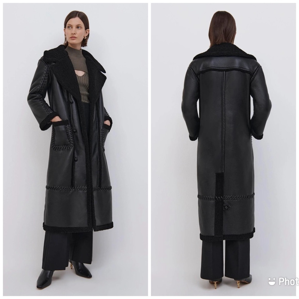 Jonathan Simkhai Windsor Vegan Sherpa Biker Coat Black‎ Braided Long Length XS